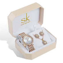 Load image into Gallery viewer, Rose Gold Watches Women Set Luxury Crystal Earrings Necklace Watches Sets -  flower world