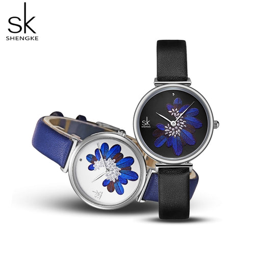 Women Watches  Luxury Leather Strap Wristwatch for Women Blue Feather -  flower world