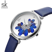 Load image into Gallery viewer, Women Watches  Luxury Leather Strap Wristwatch for Women Blue Feather -  flower world
