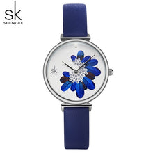 Load image into Gallery viewer, Women Watches  Luxury Leather Strap Wristwatch for Women Blue Feather -  flower world