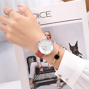 Watches Slim Fashion Leather  Wrist  Reloj Mujer -  flower world